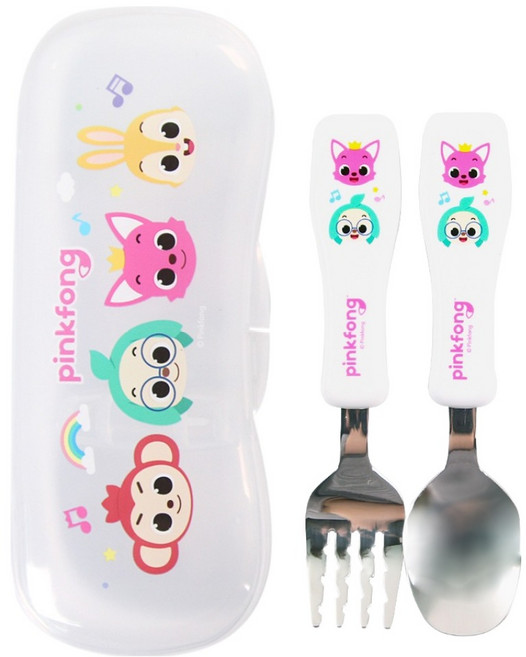 아이조움 핑크퐁 자기주도 꼬마 스텐 스푼포크케이스 세트, 1세트, 스푼 + 포크 + 케이스, 혼합색상