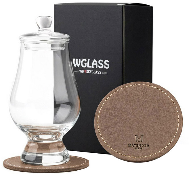글렌캐런 글래스 std + 마텐더 더캡 + 가죽 코스터 토프브라운 세트, 1세트