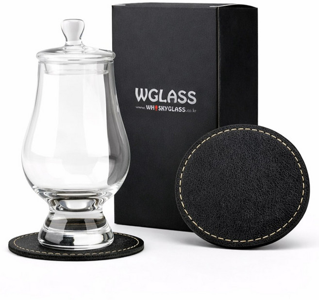 글렌캐런 글래스 std + 마텐더 더캡 + 가죽코스터 블랙 세트, 1세트