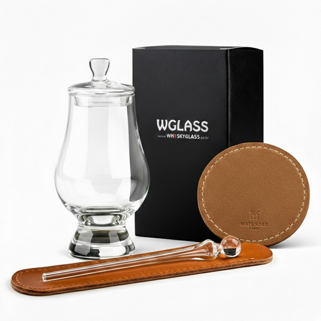 글렌캐런 글래스 std + 마텐더 더드롭 피펫 케이스 + 더캡 + 가죽코스터 카멜 세트, 1세트