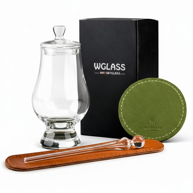 글렌캐런 글래스 std + 마텐더 더드롭 피펫 + 케이스 + 더캡 + 가죽 코스터 올리브그린 세트, 1세트