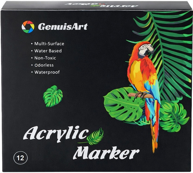 GenuisArt 雙頭丙烯馬克筆 12色, 混和顏色, 1個裝
