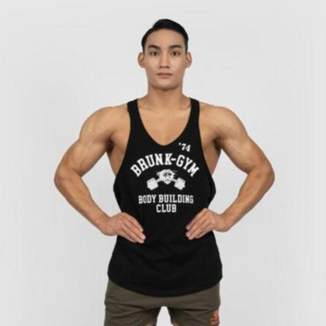 브렁크 남성용 프랭크 슬리브스 딥넥 헬스 나시