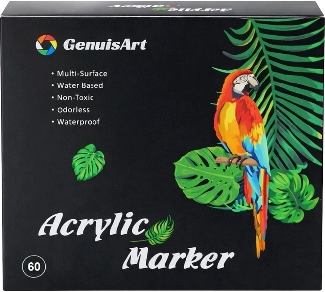 GenuisArt 雙頭丙烯馬克筆 60色, 混和顏色, 1個裝