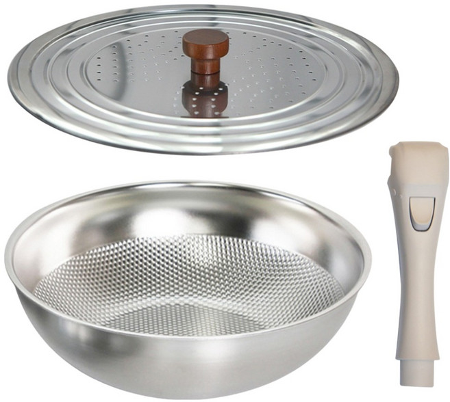 리빙글로리 심플리 무연마제 통5중 엠보 궁중팬 24cm + 우드핸들 커버 22~28cm + 프리핸들, 1세트, 28cm