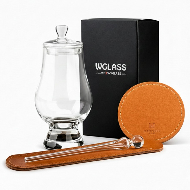 글렌캐런 글래스 std + 마텐더 더드롭 피펫 케이스 + 더캡 + 가죽코스터 오렌지 세트, 1세트