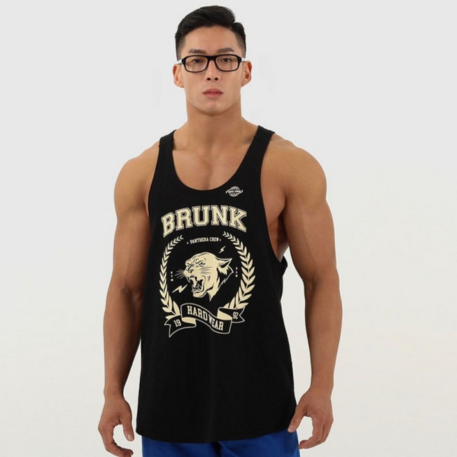 브렁크 남성용 시그니처 슬리브스 딥넥 헬스 나시