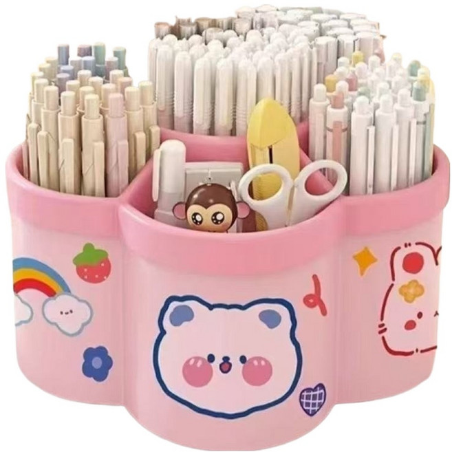 딜리 대용량 회전형 브러쉬 정리 펜꽂이, 핑크, 1개