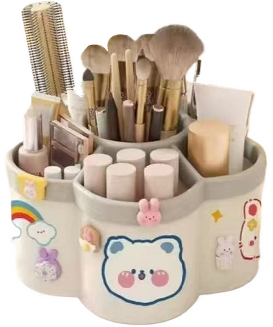 딜리 대용량 회전형 브러쉬 정리 펜꽂이, 화이트, 1개