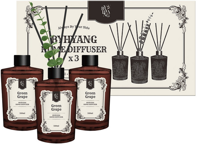 바이향 대용량 홈 디퓨저, 3개, 510ml, 청포도