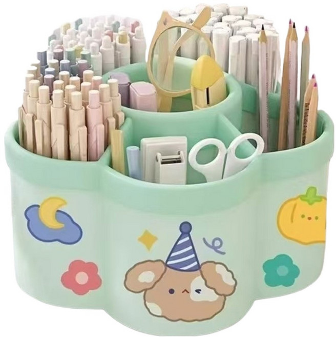 딜리 대용량 회전형 브러쉬 정리 펜꽂이, 그린, 1개