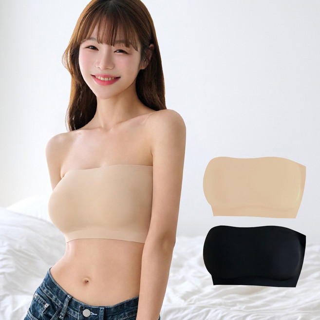 이너리즘 흘러내림 방지 논슬립 실리콘 오프숄더 심리스 튜브탑 브라 TBT 2p