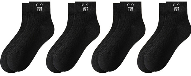 데이소이 여성용 곰돌이 자수 패션 양말 4켤레