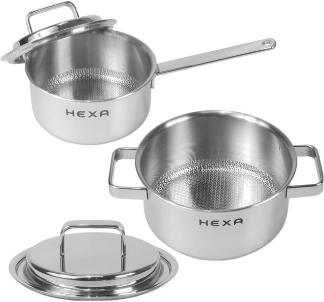 키친아트 인덕션 무연마 엠보 통5중 헥사 냄비세트 2개, 1세트, 편수 16cm+ 양수 18cm