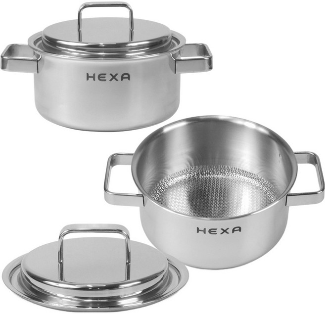 키친아트 인덕션 무연마 엠보 통5중 헥사 냄비세트 2개, 1세트, 양수 18cm + 양수 20cm