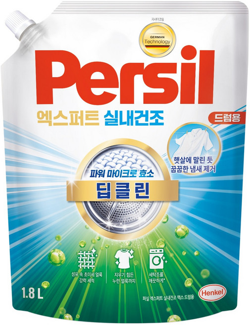 퍼실 초미세세탁 엑스퍼트 실내건조 드럼용 액상세제 리필, 1.8L, 1개