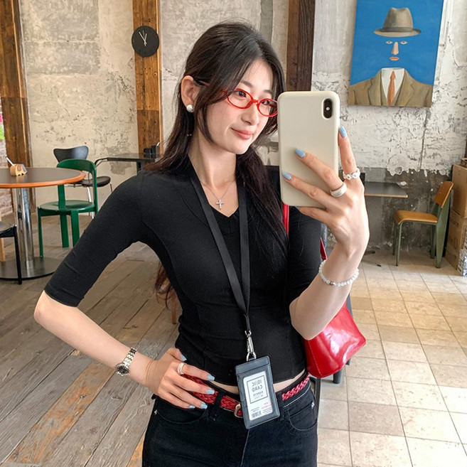 루나걸 여성용 로스몬트 5부 브이넥 티셔츠 L26SMT022010