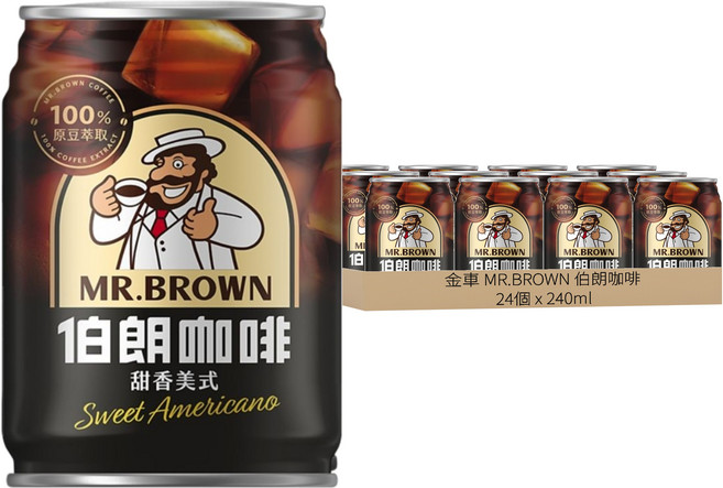 金車 MR.BROWN 伯朗咖啡 甜香美式, 24個, 240ml