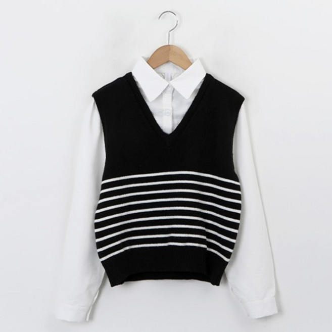 피핀 여성용 일체형 스트라이프 베스트 앤 블라우스 112855