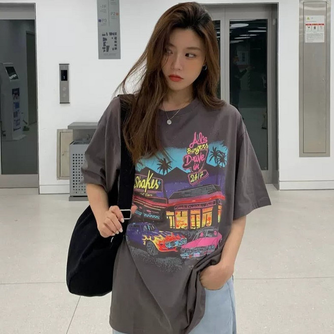 선빛 여성용 알스 다이너 프린팅 반팔 티셔츠