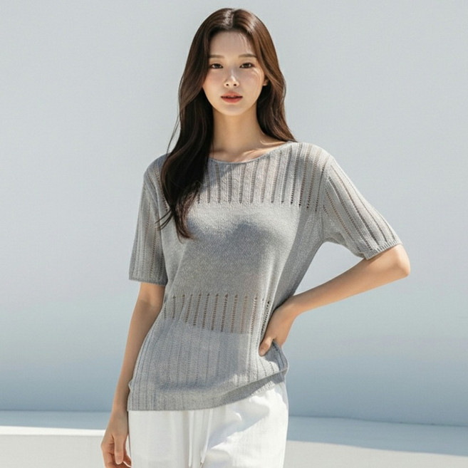 페이퍼먼츠 여성용 아르뷔 라운드넥 시스루 니트 14155