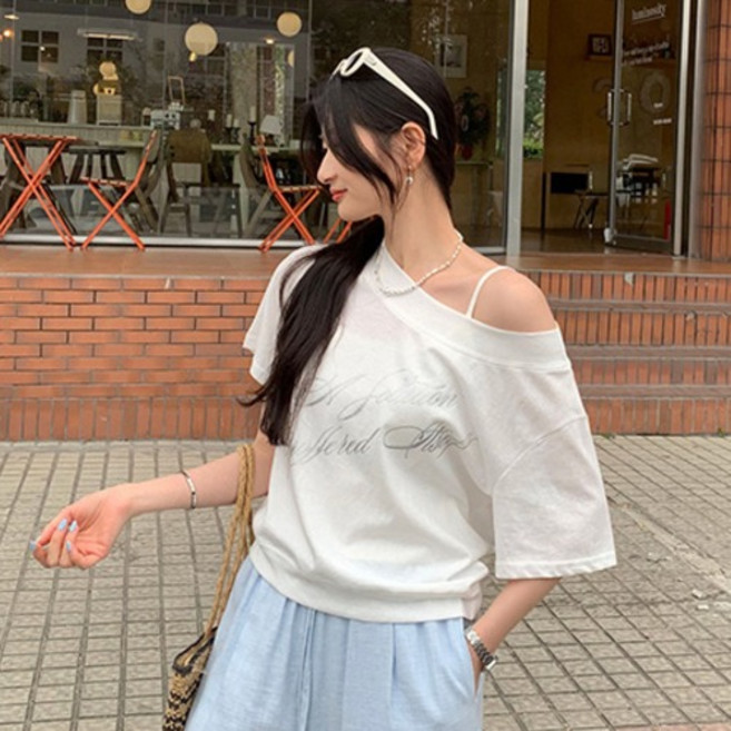 루나걸 여성용 러그민트 오프숄더 반팔 티셔츠 L26SMT022012