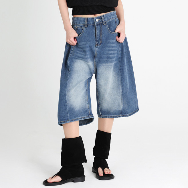 닷이프 여성용 컴포트 와이드 버뮤다 데님 팬츠 D263-0228BU