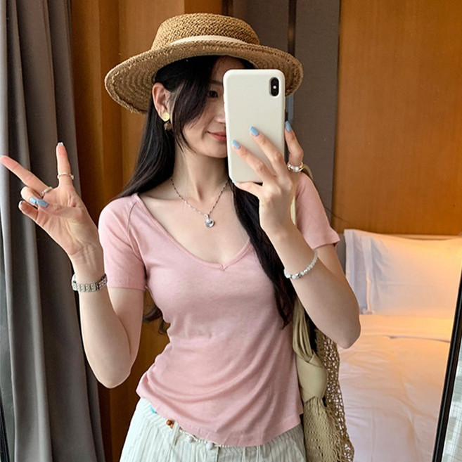 루나걸 여성용 미로레나 브이넥 반팔 티셔츠 L26SMT022016