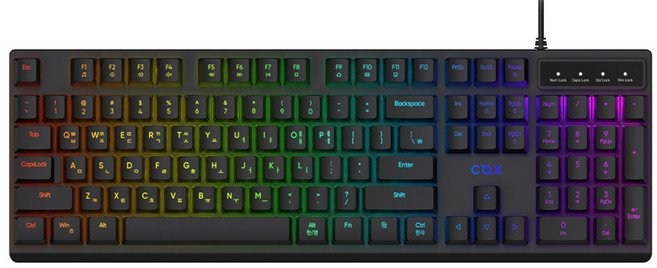 COX 저소음 게이밍 오피스 104배열 LED 유선 멤브레인 키보드, 블랙, CKM400K, 제조사축