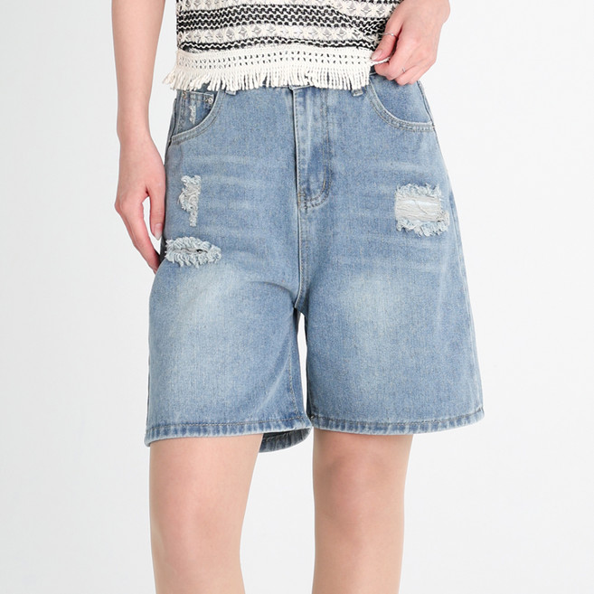 닷이프 여성용 워싱 찢어진 버뮤다 팬츠 D263-0226BU