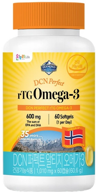 다이아몬드캘리포니아뉴트리션 DCN 퍼펙트 알티지 오메가3 60.6g, 1개, 60정 - 쿠팡