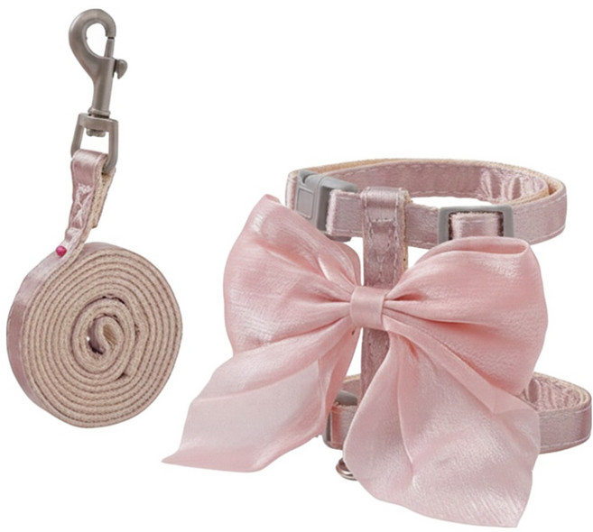 둥둥펫 반려동물 리본 하네스 리드줄 세트, 핑크, 1세트
