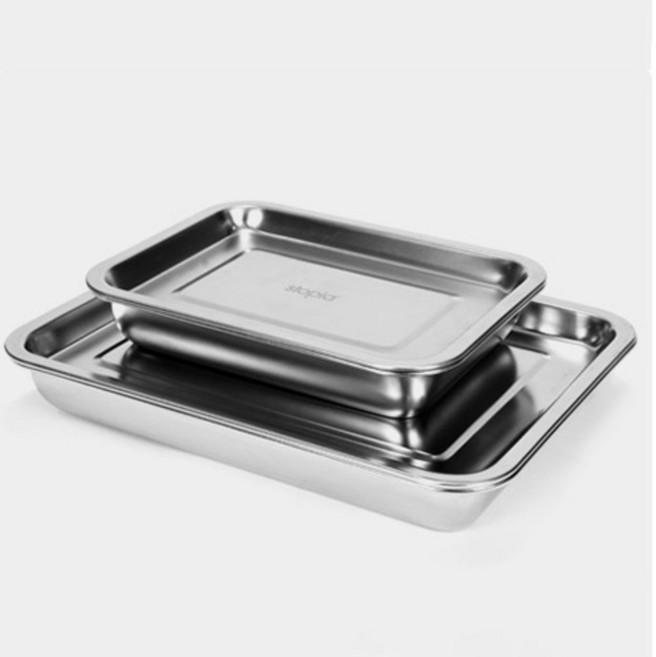 스토피아 연마제 없는 튀김 채소 생선 사각 스텐트레이 밧드 바트 3종 x 2p 세트, 1세트, 로우트레이 2p + 랙 2p + 딥트레이 2p