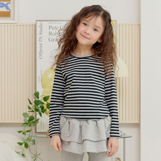 유라비 아동용 타임리스 스트라이프 골지 긴팔 티셔츠