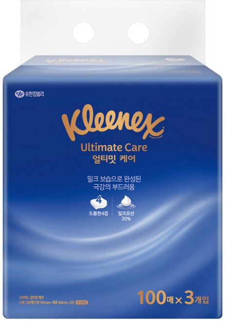 크리넥스 얼티밋 케어 로션티슈 4겹 100p, 1개, 3개입