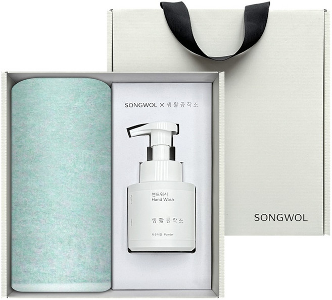 송월타월 생활공작소 심플 컬러무지 세면타월 130g 30수 면사 + 핸드워시 250ml 멀티 선물세트, 연두, 1세트
