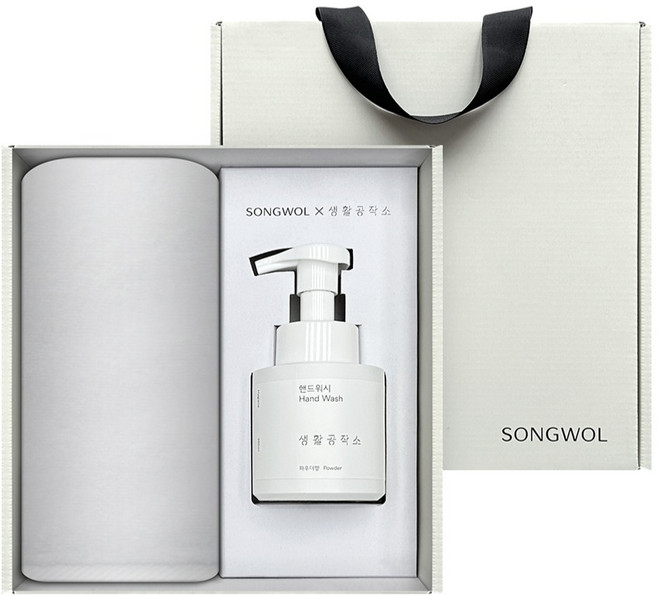송월타월 생활공작소 클린무지 세면타월 150g 30수 면사 + 핸드워시 250ml 멀티 선물세트, 아이보리, 1세트