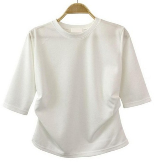 시크블랙 여성용 파타르 루즈핏 사이드 셔링 7부 무지 티셔츠 cpt17496k61