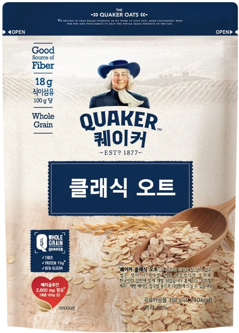퀘이커 클래식 오트 시리얼, 350g, 1개 - 쿠팡