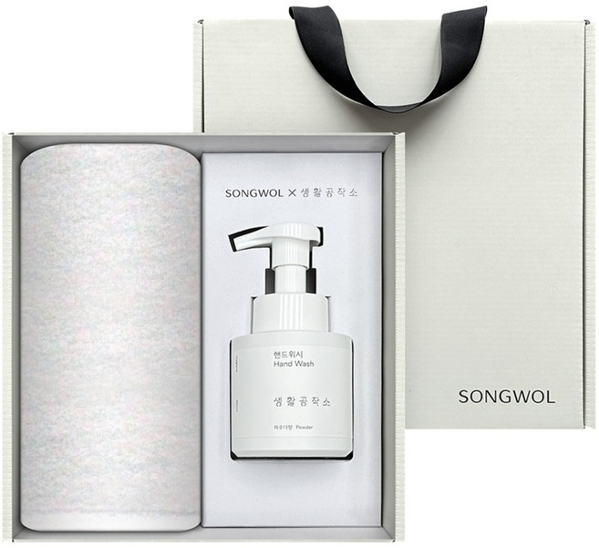 송월타월 생활공작소 심플 컬러무지 세면타월 130g 30수 면사 + 핸드워시 250ml 멀티 선물세트, 아이보리, 1세트