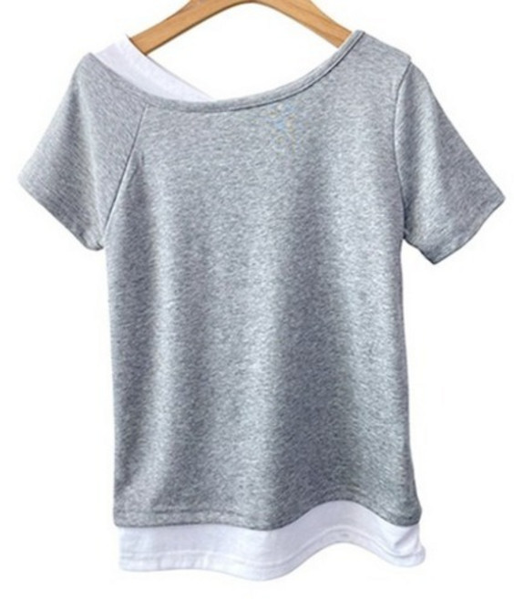 시크블랙 여성용 소체라 배색 레이어드 잘록핏 반팔 티셔츠 cpt17565k62