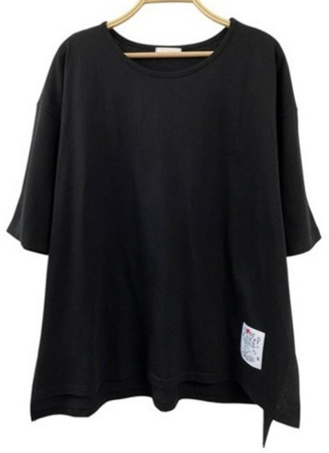 시크블랙 여성용 헥사르 패치 포인트 루즈핏 롱 반팔 티셔츠 cpt17528k62