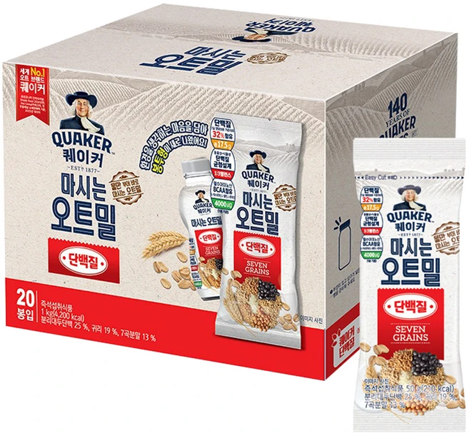 퀘이커 마시는 오트밀 단백질 낱봉팩 20p, 1kg, 1개 - 쿠팡