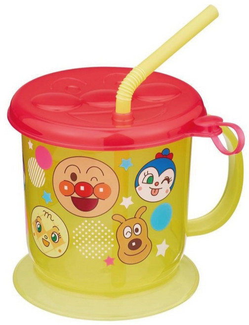 ANPANMAN 麵包超人 防倒水杯 附吸管, 黃色, 1個, 245ml