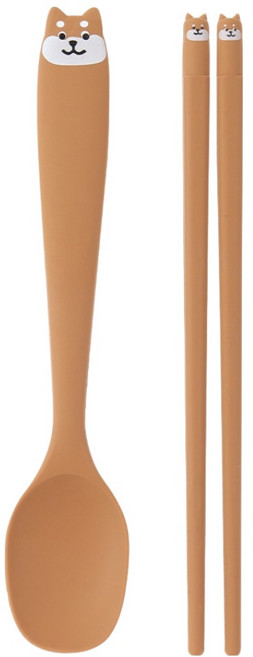 이와이엔스토리 코코 실리콘 수저 세트, 브라운, 1세트, 숟가락 + 젓가락