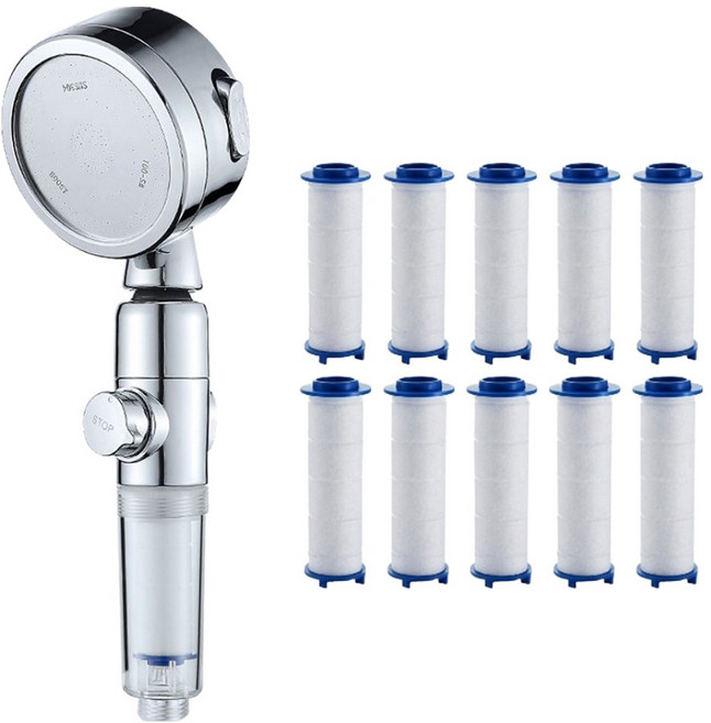 스프렉스 온오프 수압상승 필터 샤워기헤드 + PP필터 10p 세트, 실버(샤워기헤드), 1세트