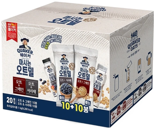 퀘이커 마시는 오트밀 그레인 서리태 낱봉팩, 50g, 20개 - 쿠팡