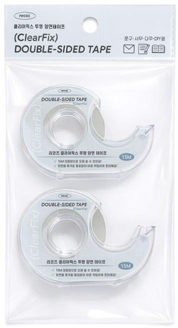 리코즈 클리어픽스 양면 테이프 디스펜서 12mm x 15m 2p, 투명, 1개