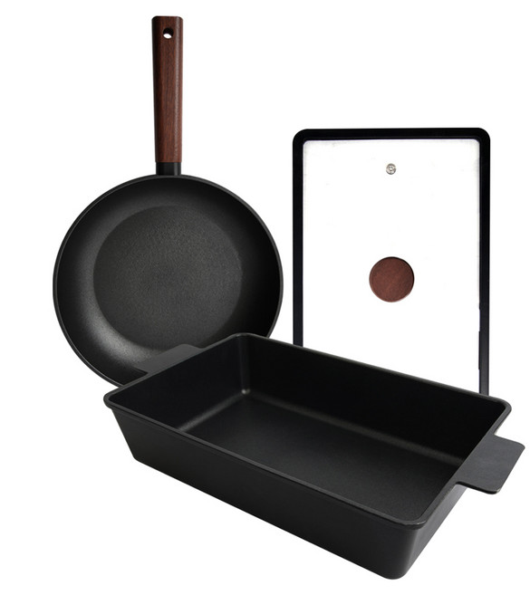 델라고 인덕션 오일마스터 프라이팬 세트 2개, 블랙, 1세트, 프라이팬 28cm + 사각전골팬 32cm