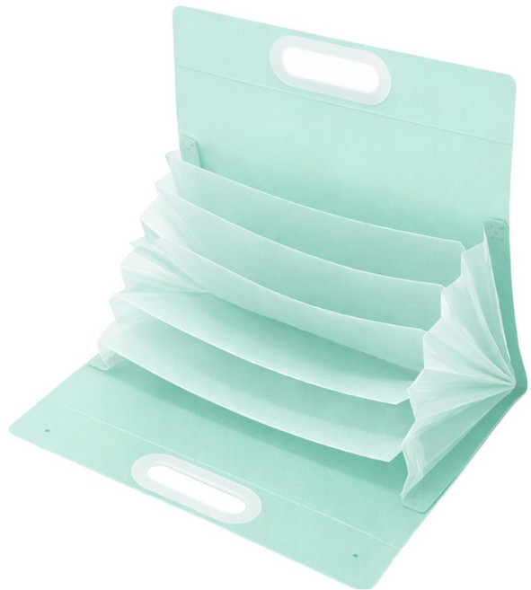 손잡이 세로형 서류 분리 A4 6칸 아코디언 파일 가방, 초록, 1개